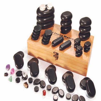 SET 60 PIEDRAS BASALTO EN CAJA DE MADERA