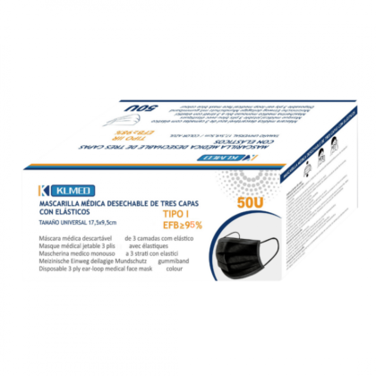 MASCARILLA QUIRURGICA TIPO IIR NEGRA 50 UD