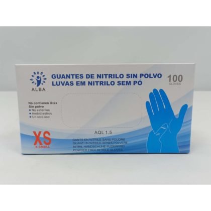 GUANTE NITRILO AZUL SIN POLVO 100 UD. 35 GR TALLA XS ALBA