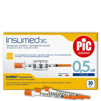 JERINGAS 0,5 ML INSUMED C/AGUJA 29G 0.3X12,7 MM 30 UD